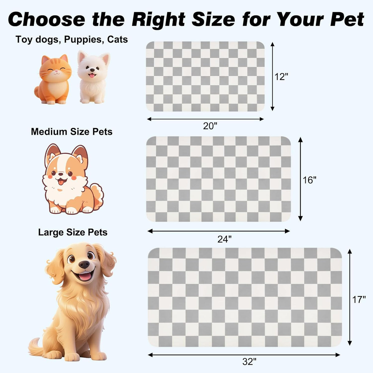 CooRug Checkered Dog Food Mat, Pet Feeding Mat 20" L x 12" W - Grey / 24"L x 16"W - image 2