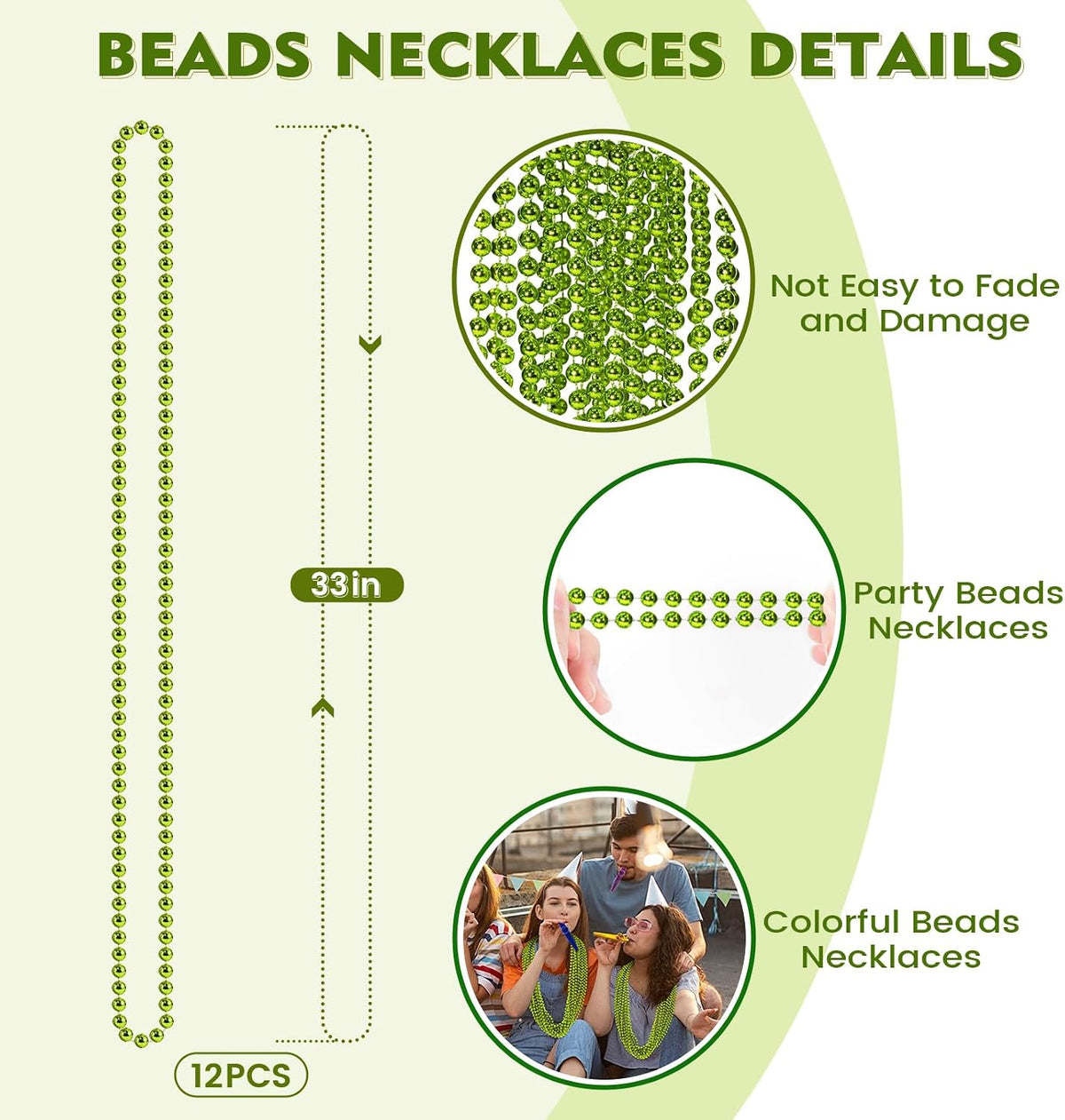 SHAOQINLIN 12 PCS Gold Bead Necklace - Light Green - image 2