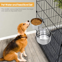 2 Pcs Stainless Steel Small Dog Crate Food Water Bowl - L (77 & 45 OZ) / Silver - image 3