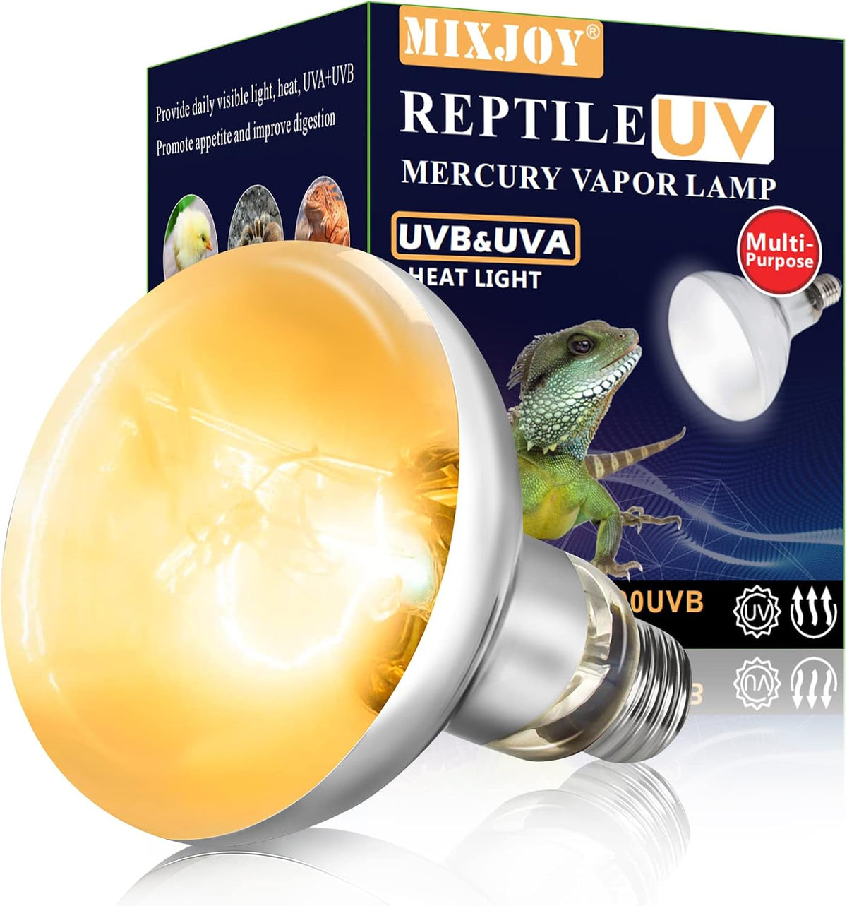 MIXJOY 100W Reptile Heat Lamp Bulb Full Spectrum UVA UVB Sun Light - 1 Count (Pack of 1)
