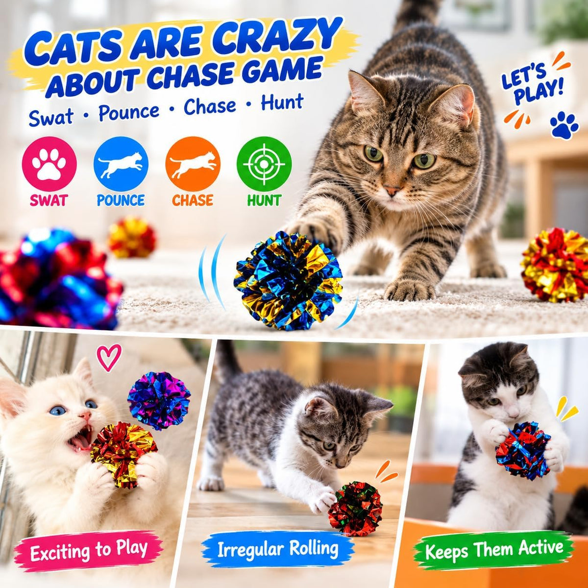 Cat Crinkle Ball Toys, Interactive Cat Toys for Swatting - 20 Packs - image 4