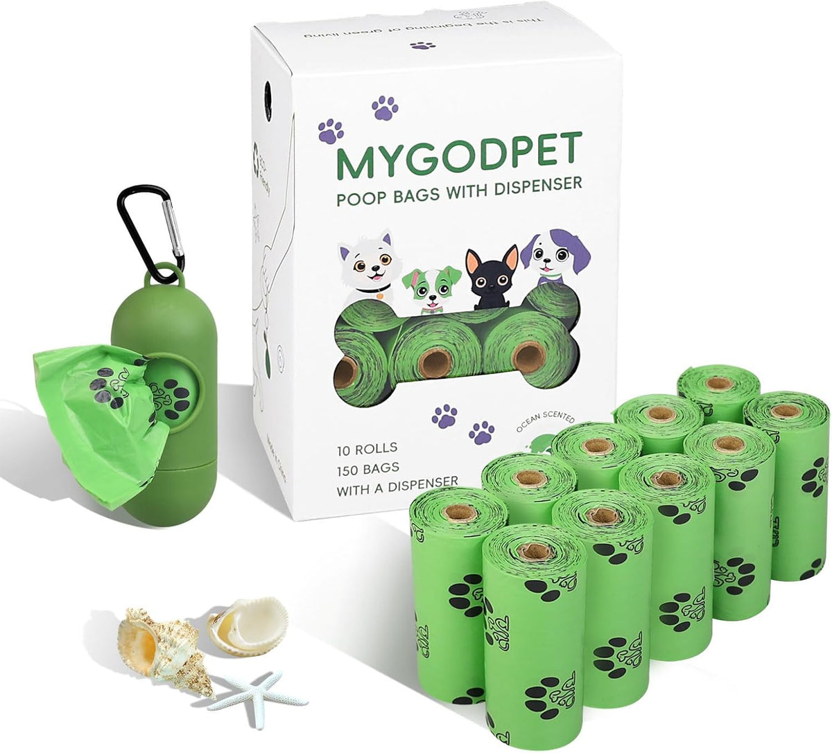 Dog Poop Bags Rolls with Dispenser 150 Count Biodegradable Bags - 1 Count (Pack of 150) / C-Green(Ocean)-1 Dispenser+150 Bags