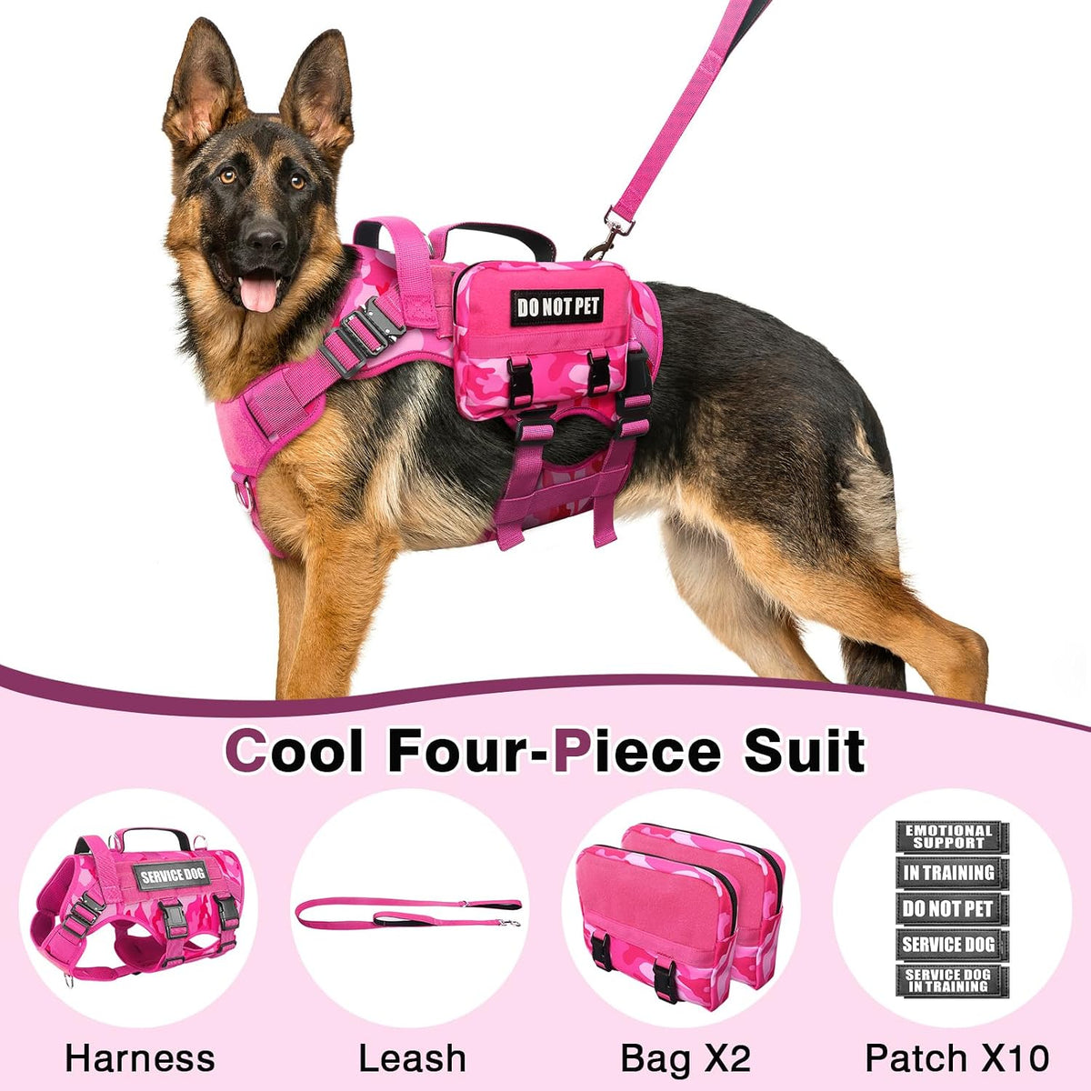 WINSEE Tactical Dog Harness with Dog Leash - X-Large / Camo Pink - image 2
