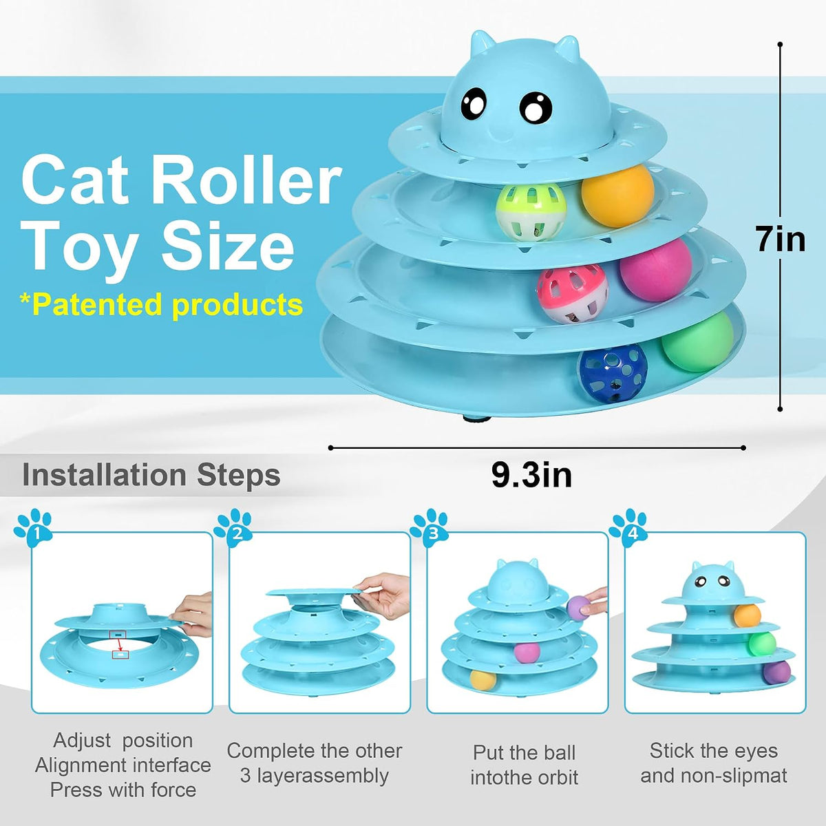 UPSKY Cat Toy Roller 3-Level Turntable Cat Toys with Six Colorful - D-Blue - image 2