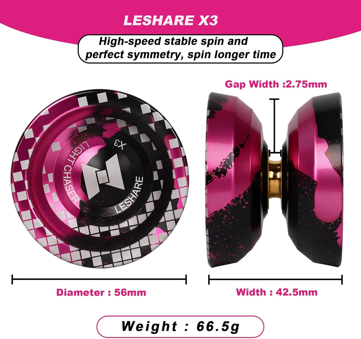 LESHARE X2 Dual-Mode Yoyo for Advanced Players & Teens Beginners – Fun for Kids & Family - Black pink - image 2