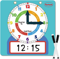 Large Magnetic Dry Erase Learning Clock for Kids Learn to Tell Time - Light Blue