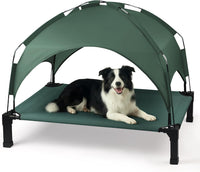 Elevated Dog Bed with Removable Canopy - Green / 42"L x 30"W x 8.4"H