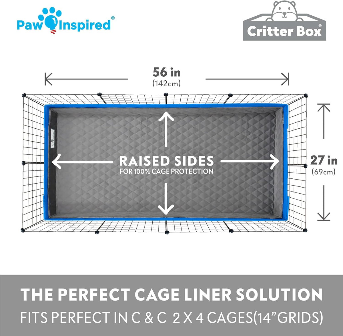 Paw Inspired Critter Box Cage Liner, Raised Sides, C&C 2x4 – Daily Care for Small Pets - C&C 2x4 (14" Grids) - image 3