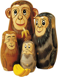 Bits and Pieces Monkey Nesting Dolls, Russian Doll Set of 5 - Nesting Monkeys
