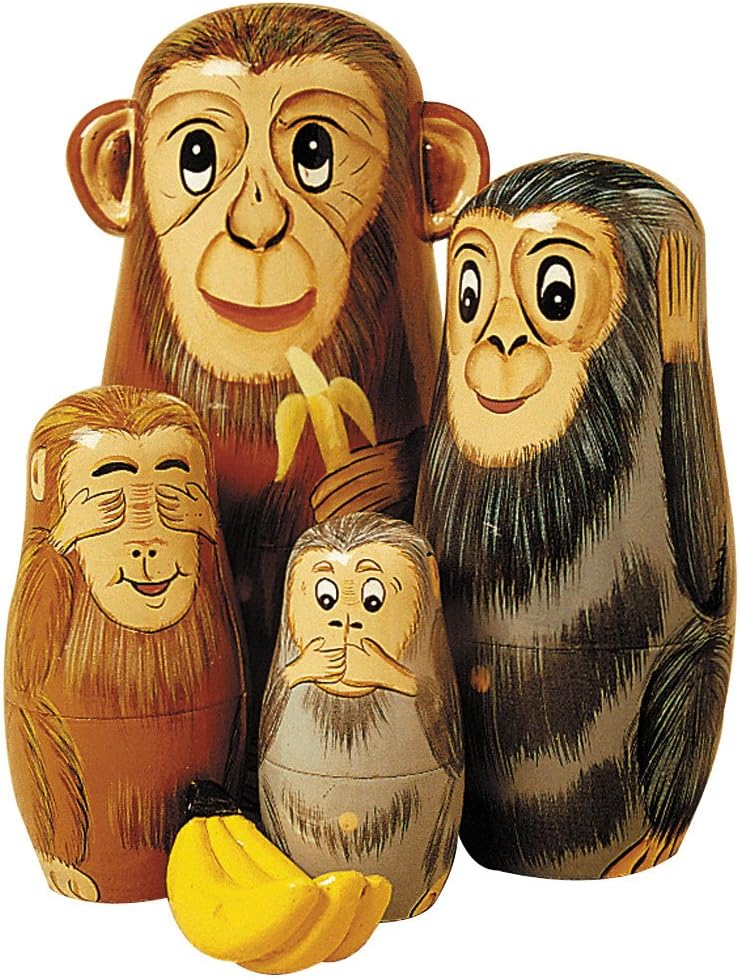 Bits and Pieces Monkey Nesting Dolls, Russian Doll Set of 5 - Nesting Monkeys