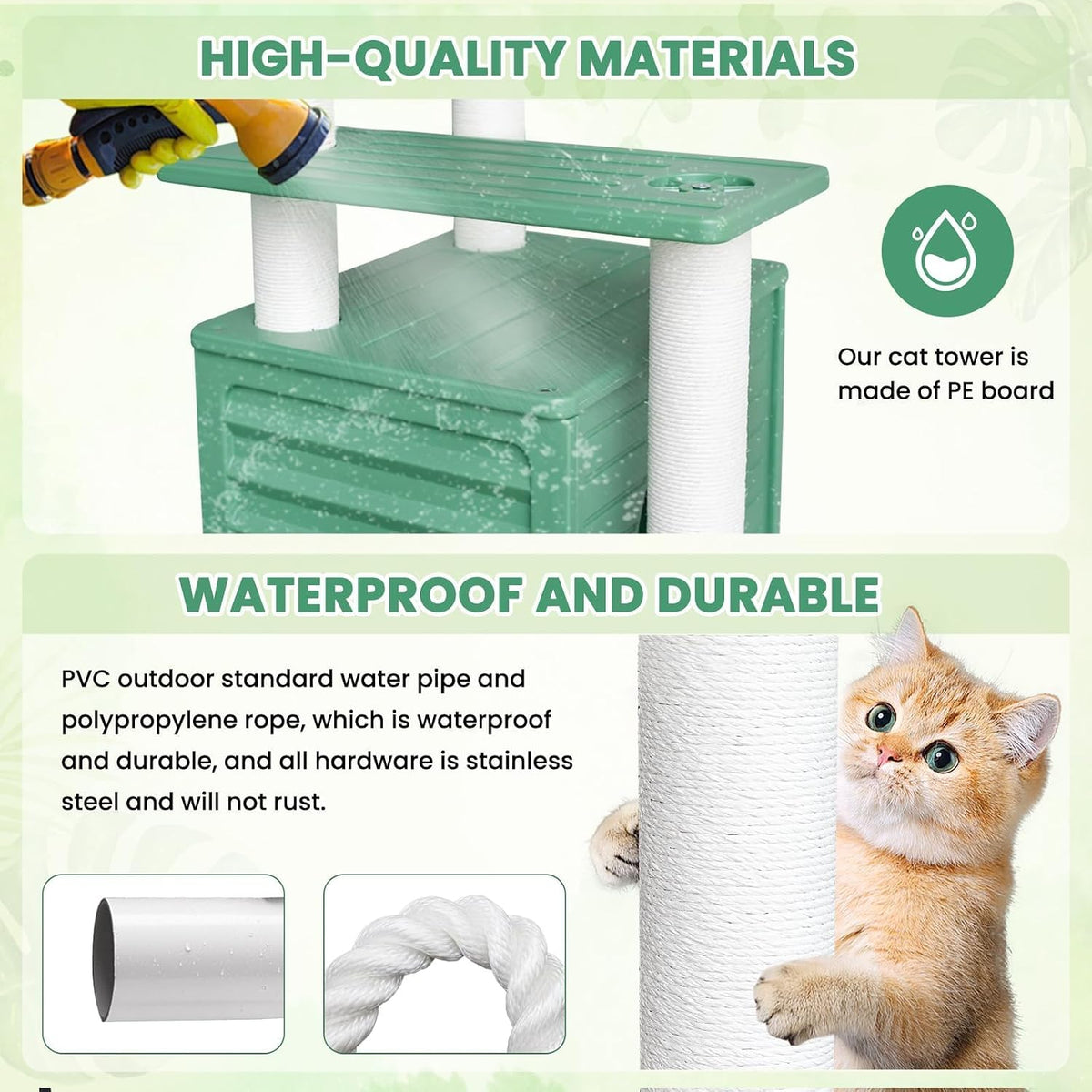 62"Tall Outdoor Cat Tree,Weatherproof Large Cat Condo with Scratching Posts – Essentials for Cats - CTT-4 - image 2