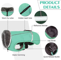QBLEEV Warm Dog Coat, Reflective Dog Jacket - Turquoise / XX-Large - image 2