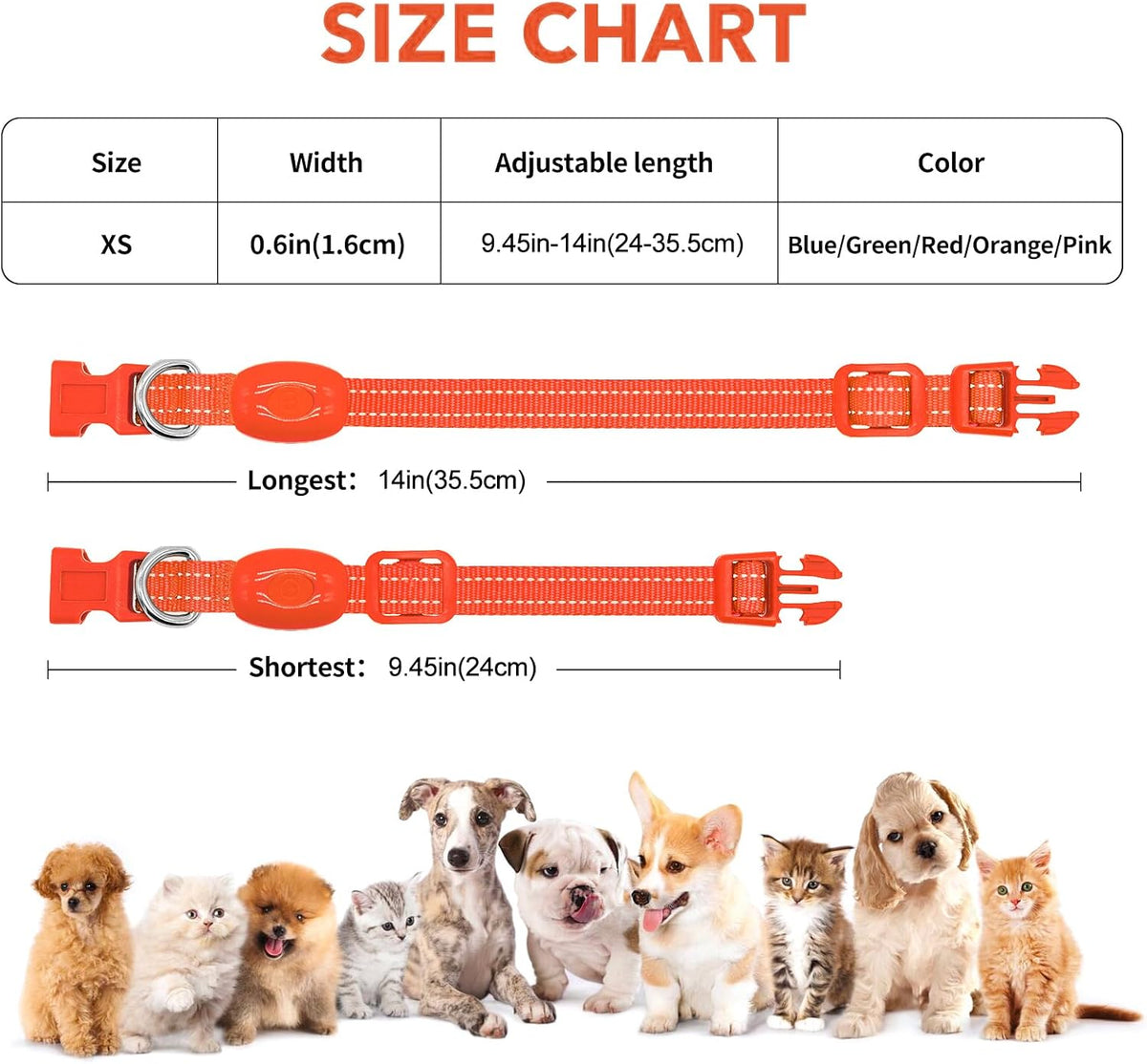 Light Up Collar for Small Dogs& Cats - XS (9.45-14inch / 24-35.5cm) / Orange - image 4