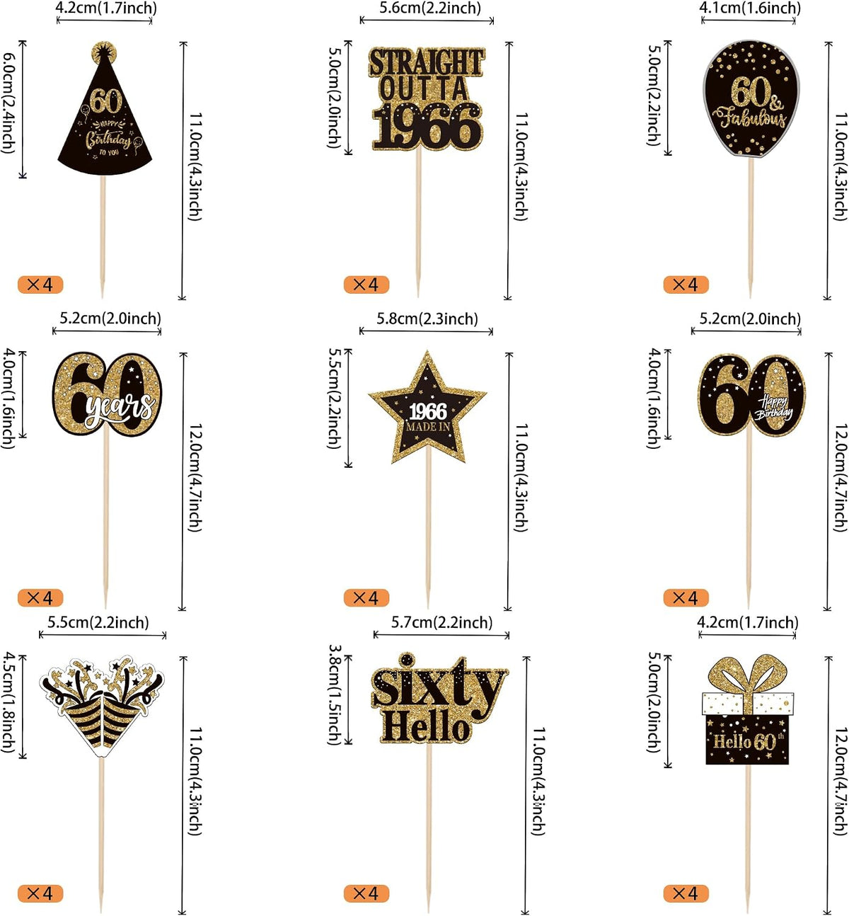 36PCS Happy 80th Birthday Cupcake Toppers Double Sided Black Gold - Straight Outta / 60th - image 2