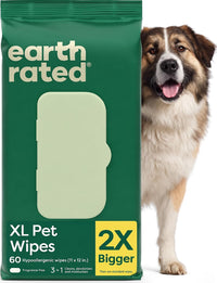 Earth Rated Dog Wipes for Paws & Butt, Deodorizing - Unscented / 60 XL Grooming Wipes