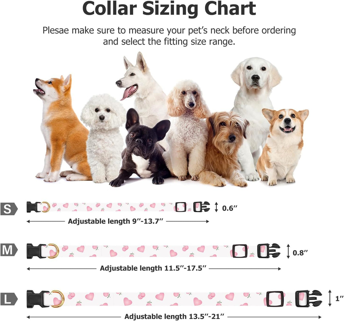 Cotton Dog Collar White and Pink Love Heart with Pendant Cute Dog - White&Pink Love Heart / S - image 3