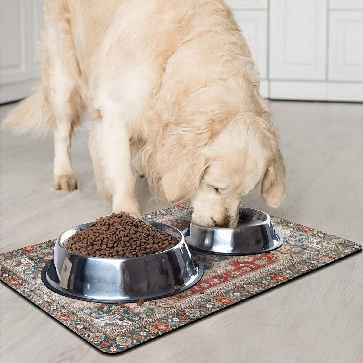 Dog Food Mat for Floors, Absorbent Pet Cat Food Bowl Mat - Bohemia 6 / 27"L x 17"W - image 2