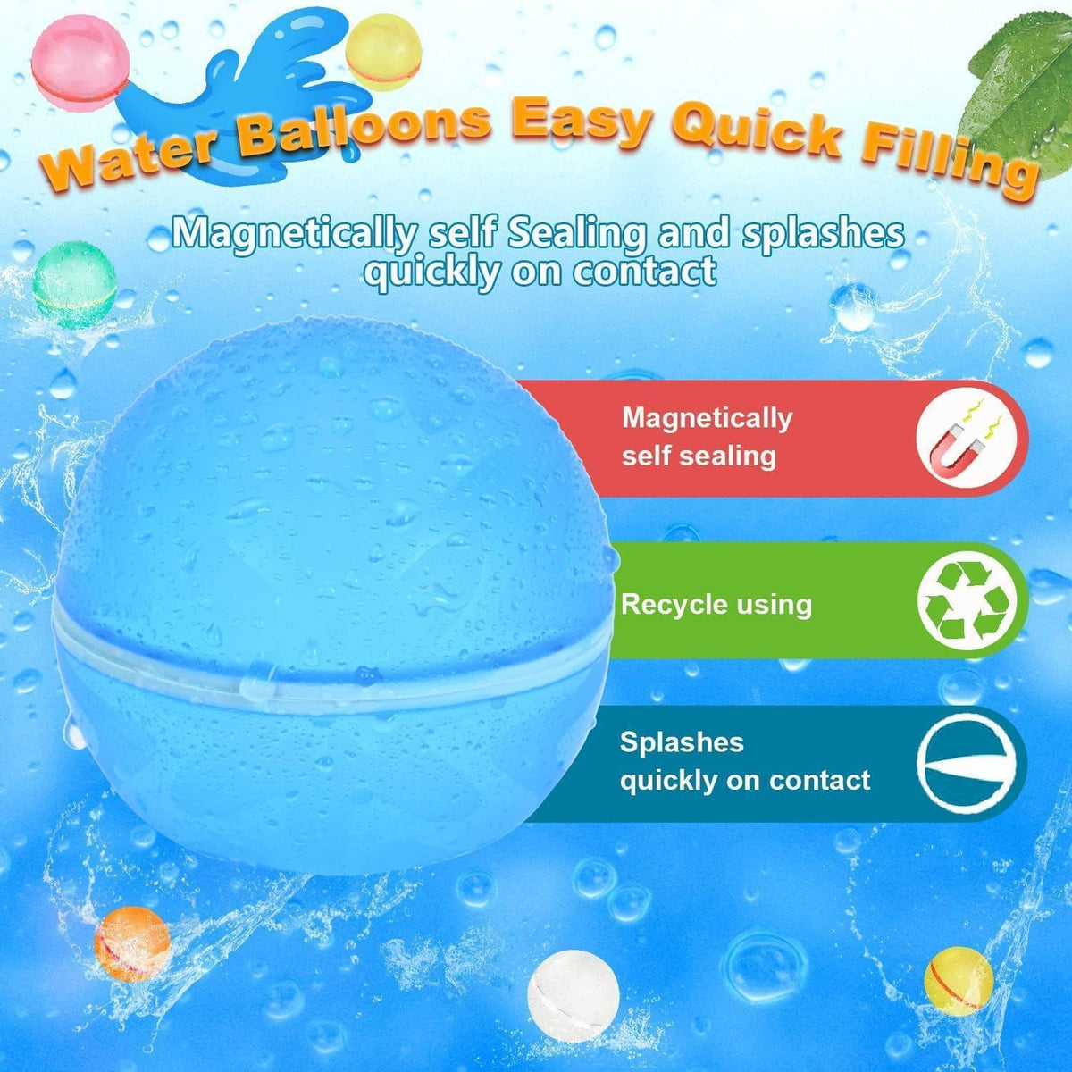 Reusable Water Balloons 6 Pcs with Mesh Bag - Classic Color / 12 Pcs - image 2