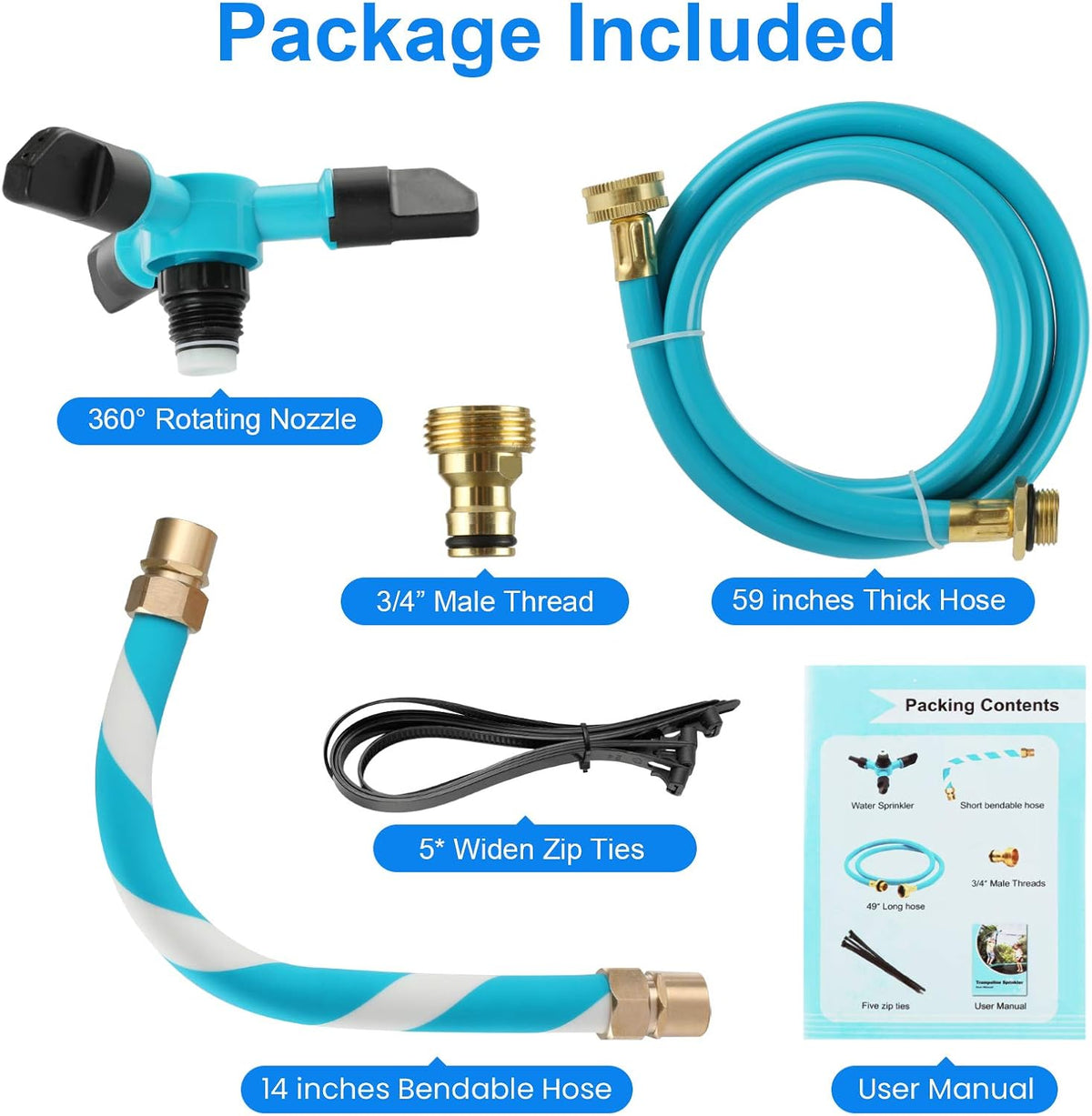 TINPOO blue trampoline sprinkler with three rotating arms spraying water over a backyard trampoline - view 4