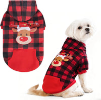 Plaid Dog Hoodie - British Style Warm Dog Sweater Shirt with Leash Hole,Pitbull Clothes - Xmas Buffalo Check / Medium