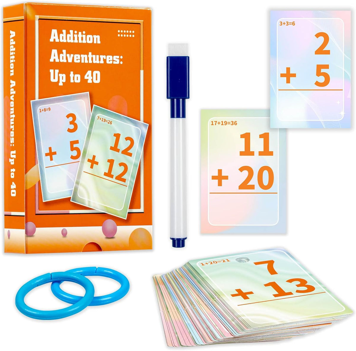 Alened addition and subtraction flash cards with rings and dry-erase markers - view 4