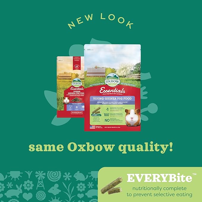 Oxbow Essentials Guinea Pig Food, Young, Made Alfalfa Hay for Guinea Pig, Pet Food Pellets with Vitamin C, Small Animal Pet Products, Made in USA, High Fiber, 10 lb. Bag
