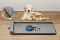 Dog Food Mat 36"x24" - Silicone Dog Mat for Food and Water Large Pet Feeding Mats with Residue - Gray / 28"L x 20"W