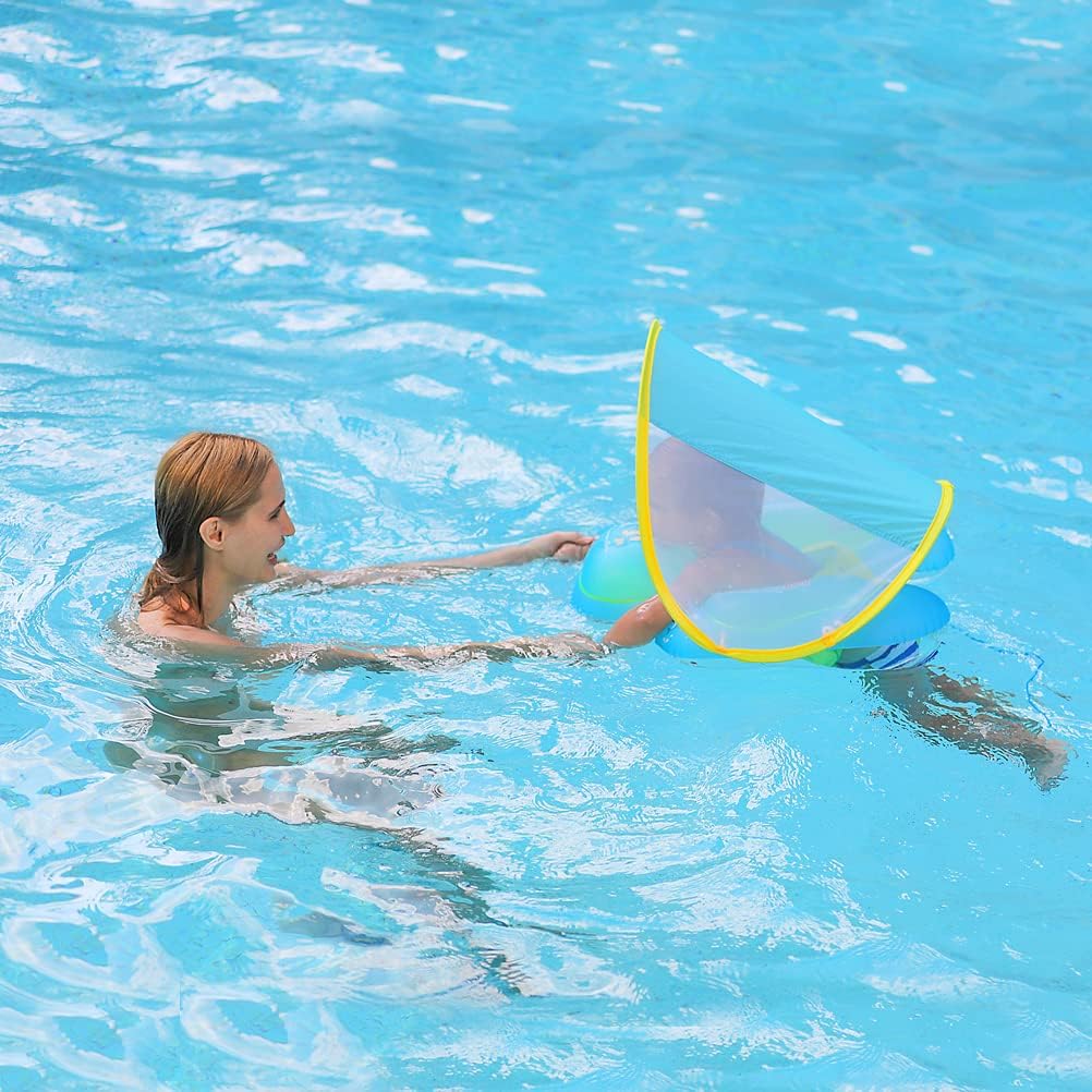 Swimbobo Inflatable Baby Swim Float with Sun Canopy Size Improved - Small / Blue Dolphin - image 2