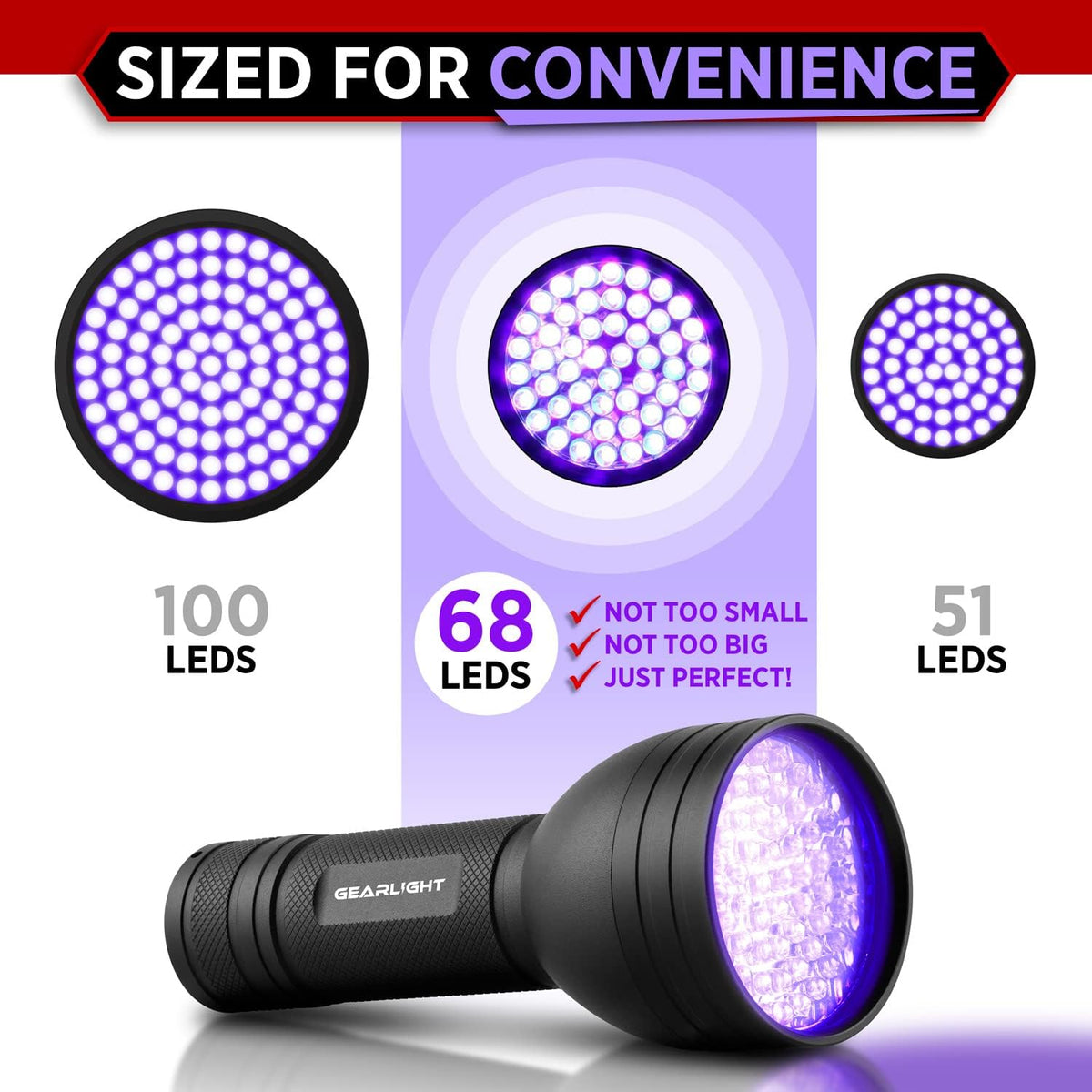 GearLight UV Flashlight Black Light from 68 LED Blacklight Flashlight - Black / S68 UV (With Batteries) - image 4