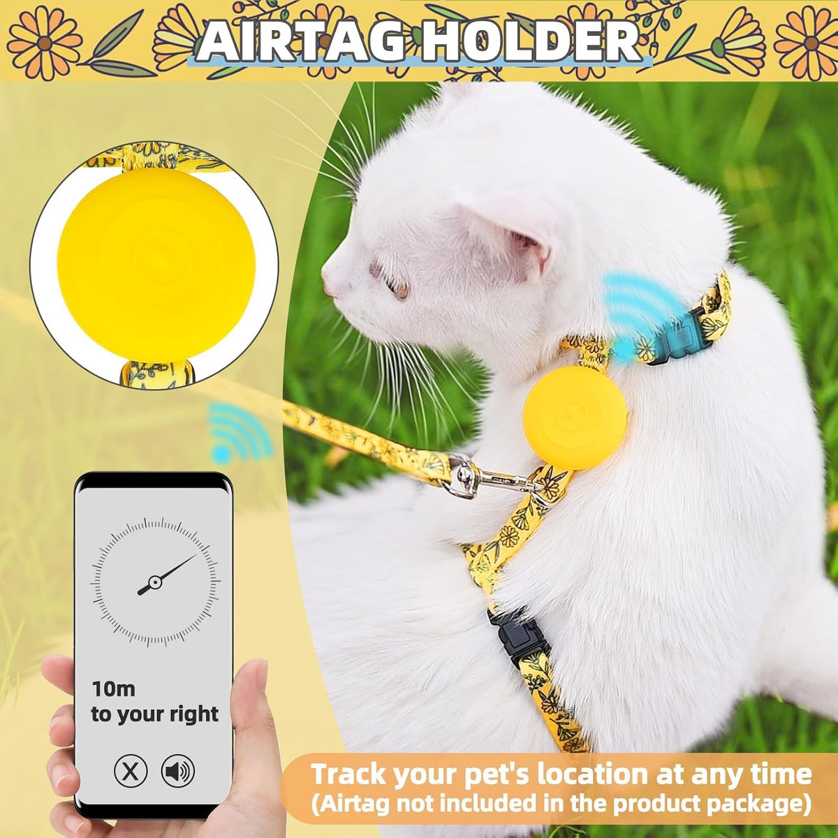 PUPTECK Adjustable Cat Harness and Leash Set Escape Proof Kitten - Small / Yellow(Floral) - image 3