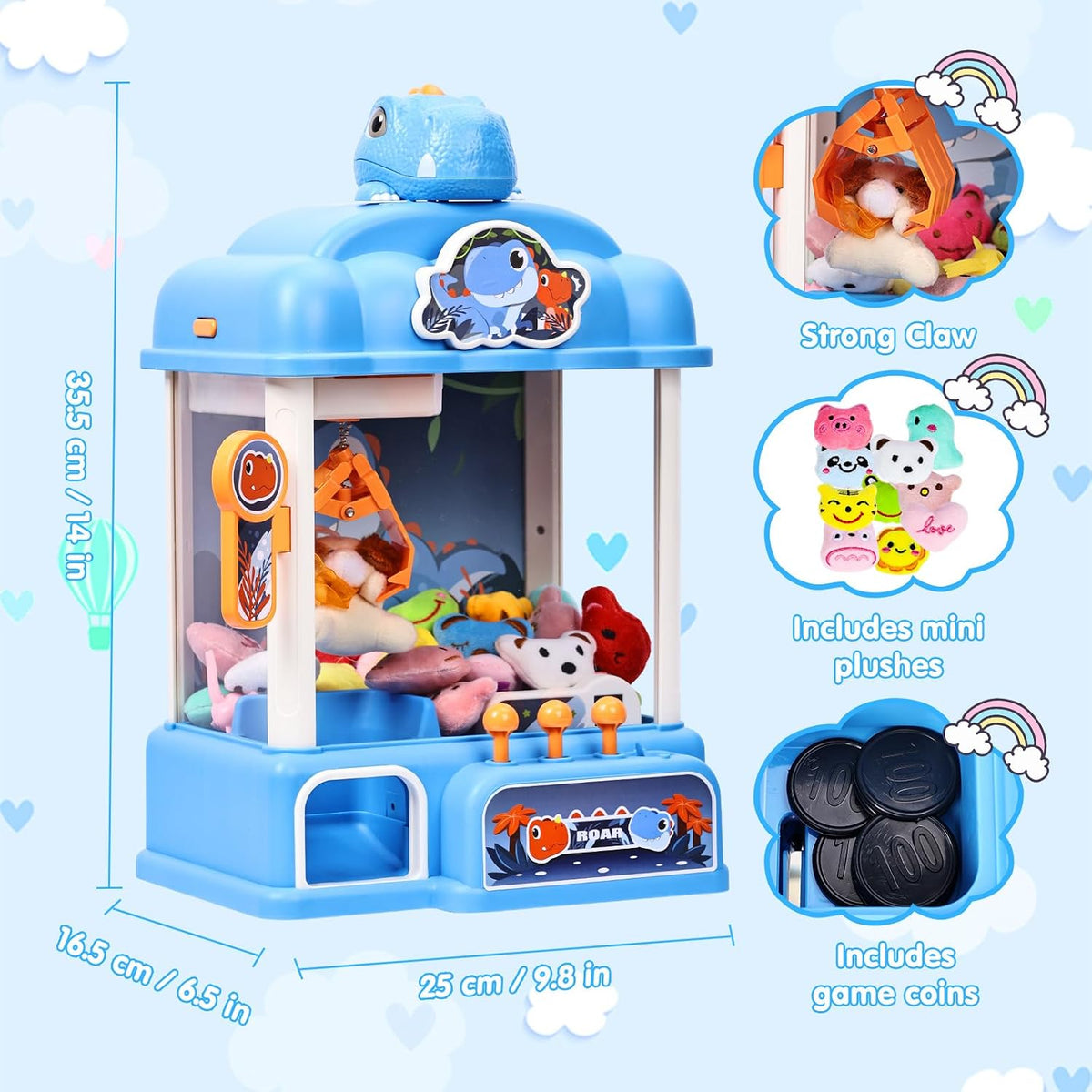 CWLAKON Claw Machine for Kids Boys Dinosaur Toys - Blue - image 4