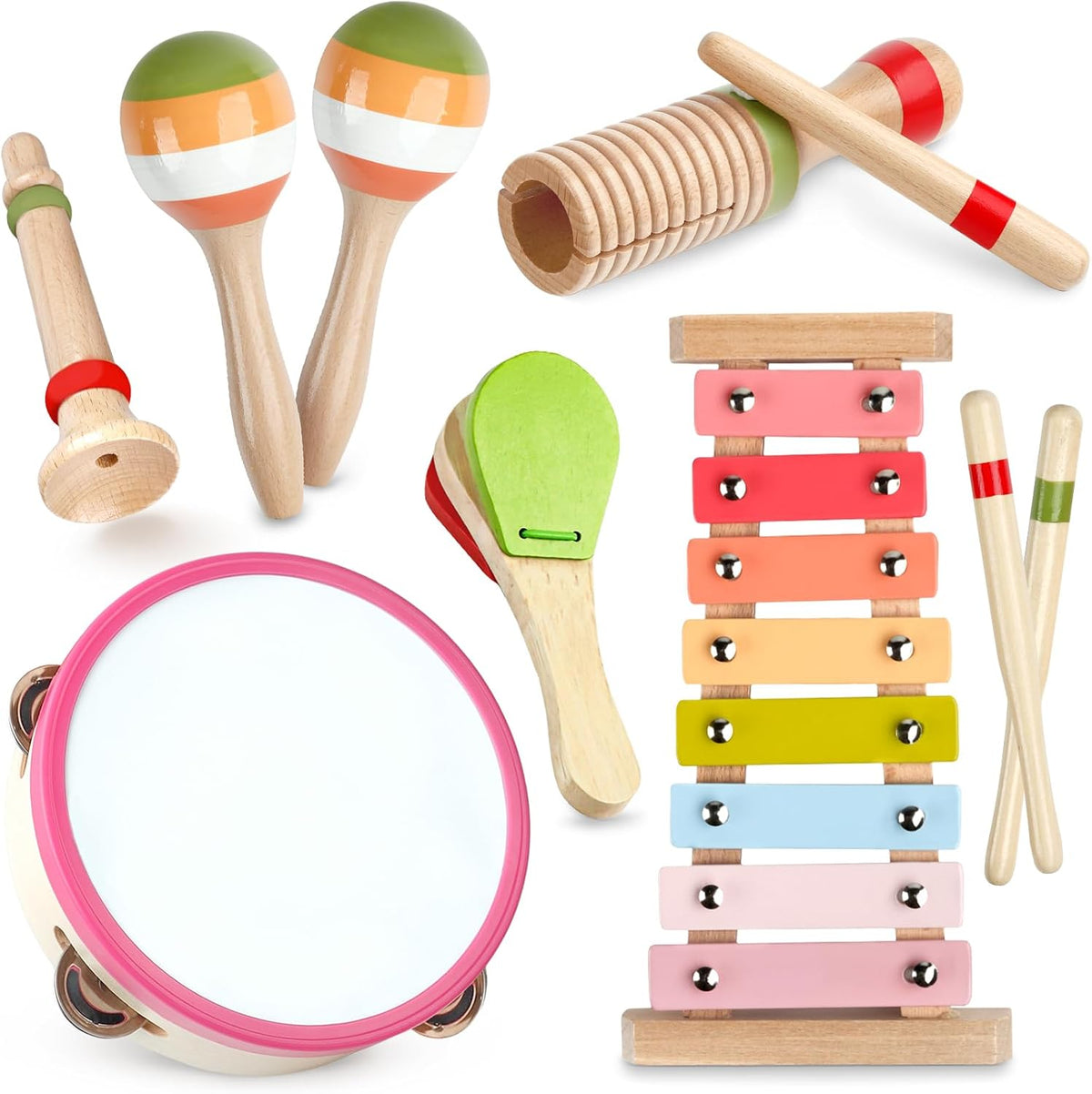 Baby Musical Instruments - Montessori Wooden Toys for Toddlers Sensory Play – Fun for Kids & Family - Rainbow
