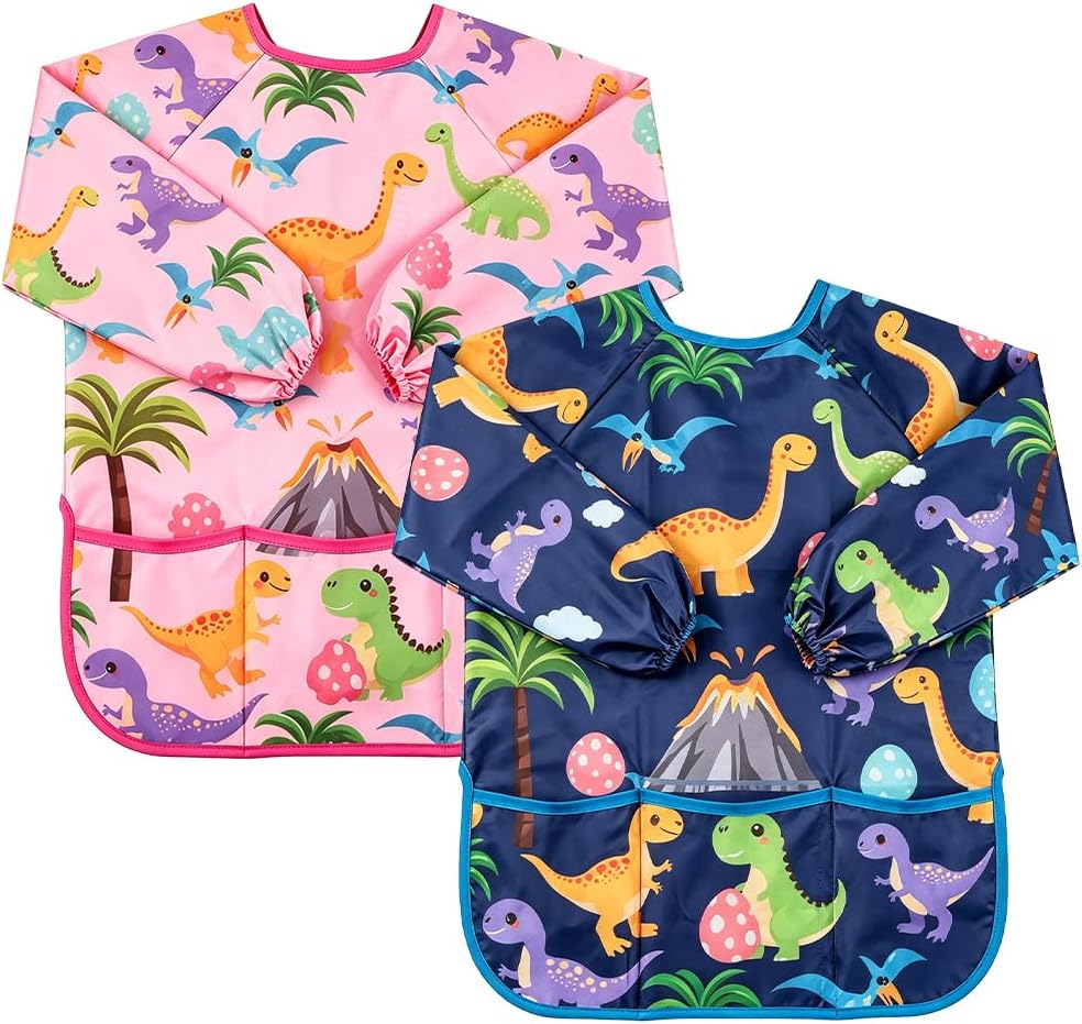 KUUQA Waterproof Children Art Smock Kids Art Aprons – Fun for Kids & Family - Dark Blue+pink / 2