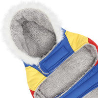 HDE Dog Puffer Jacket Fleece Lined Winter Coat & Harness Hole NVY - Large / 90s Colorblock - image 4