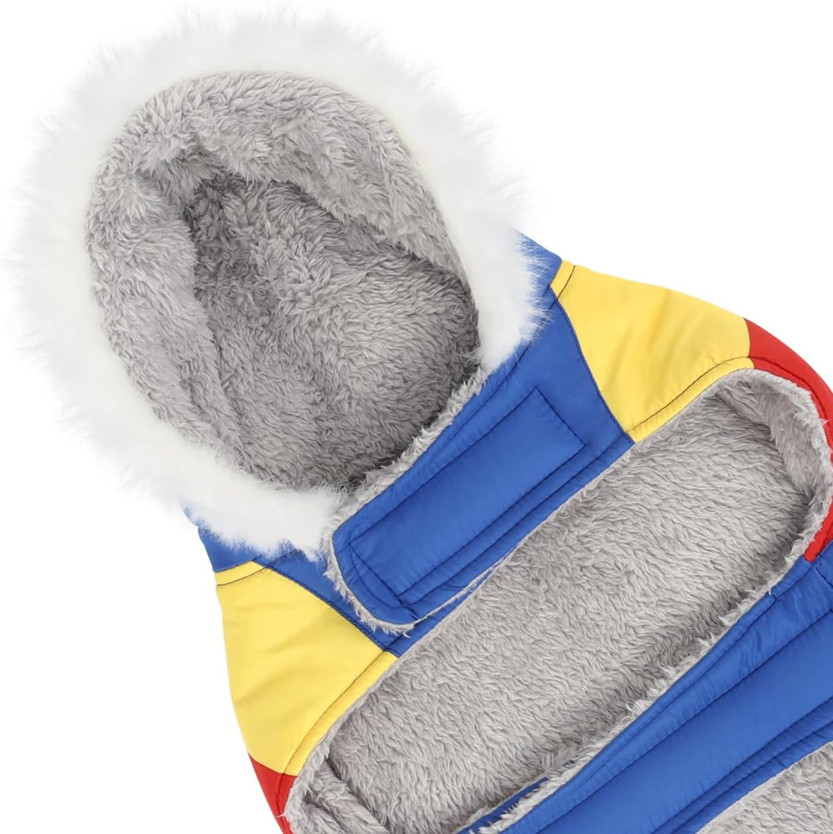 HDE Dog Puffer Jacket Fleece Lined Winter Coat & Harness Hole NVY - Large / 90s Colorblock - image 4