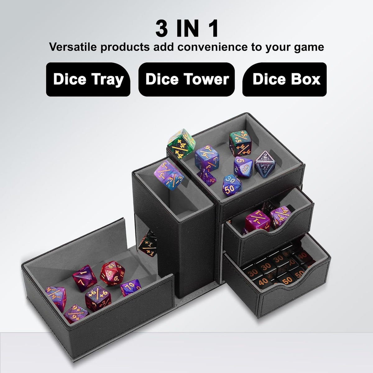 Stepane dice tray and dice tower storage box in black and red PU leather with drawers - view 27