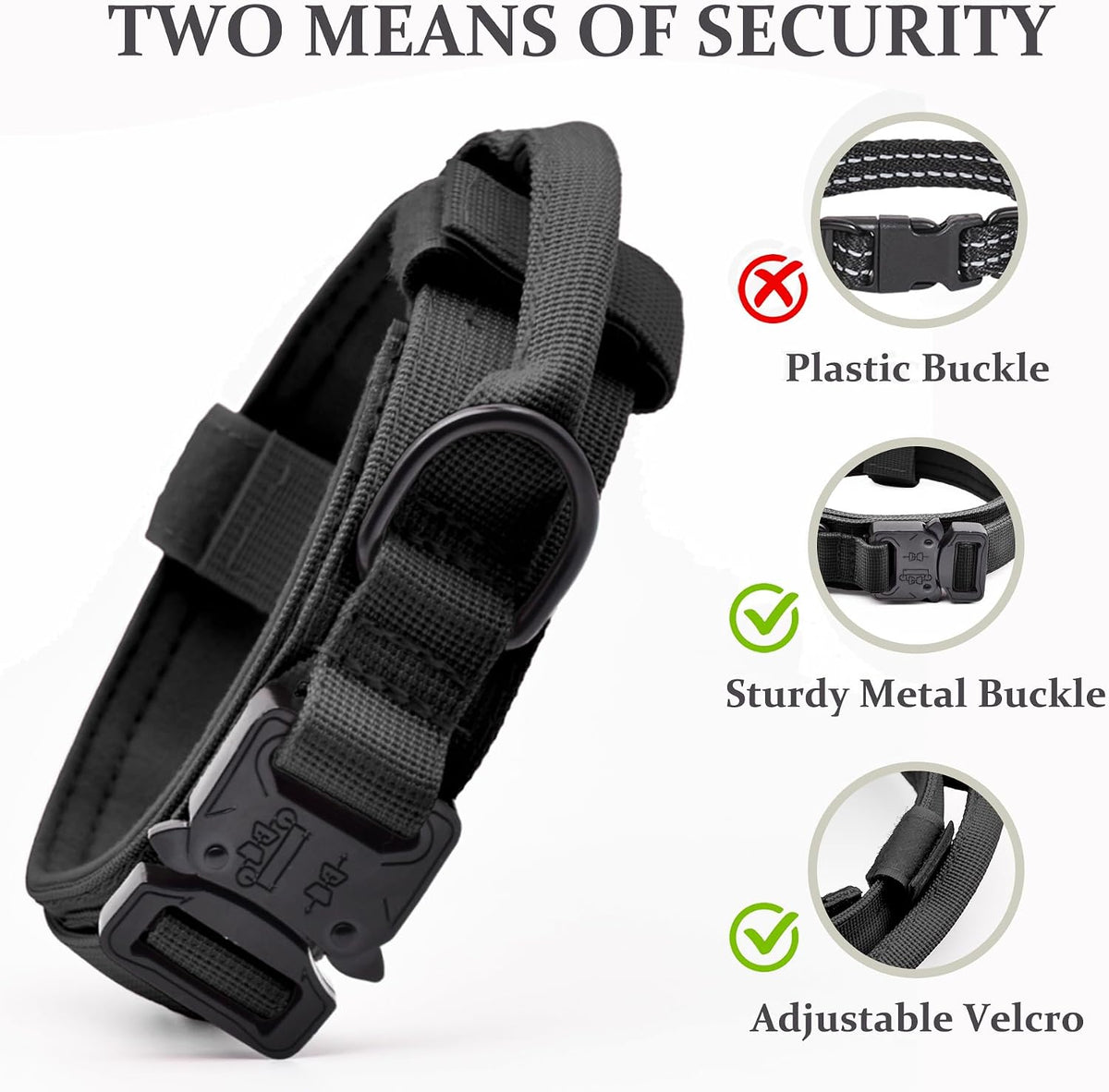Tactical Dog Collar, Adjustable Military Training Nylon Pet Collar, Black L – Essentials for Dogs - Black / Large :Width 1.5",Neck 17-20.5" - image 3
