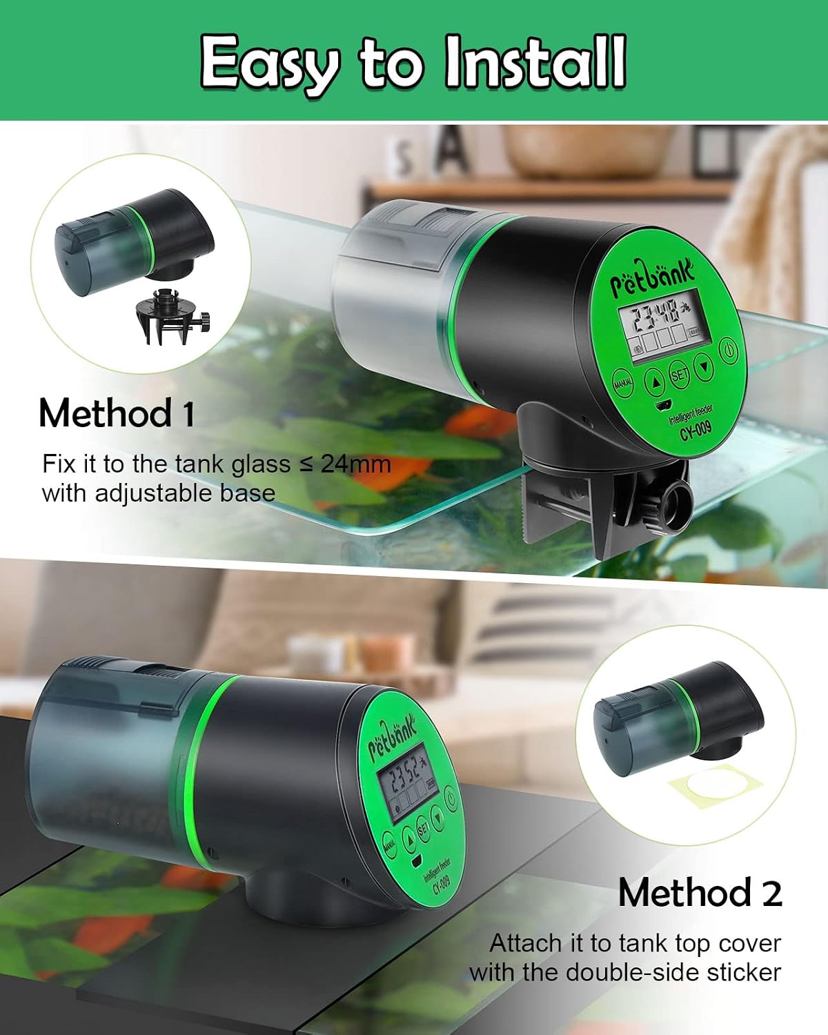 Automatic Fish Feeder for Aquarium Easy Setup & 4 Timers Green – Essentials for Fish - Green / CY-009-LCD Screen - image 4