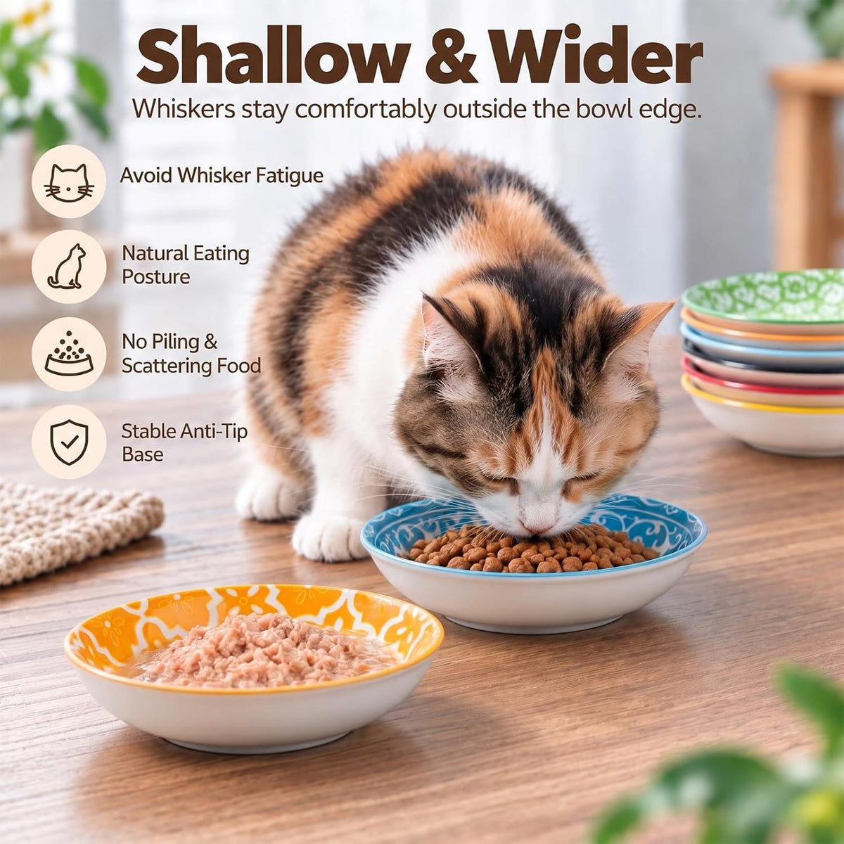 Ceramic Cat Food Bowls 6 Pack - Floral 2 - No Pads - image 3
