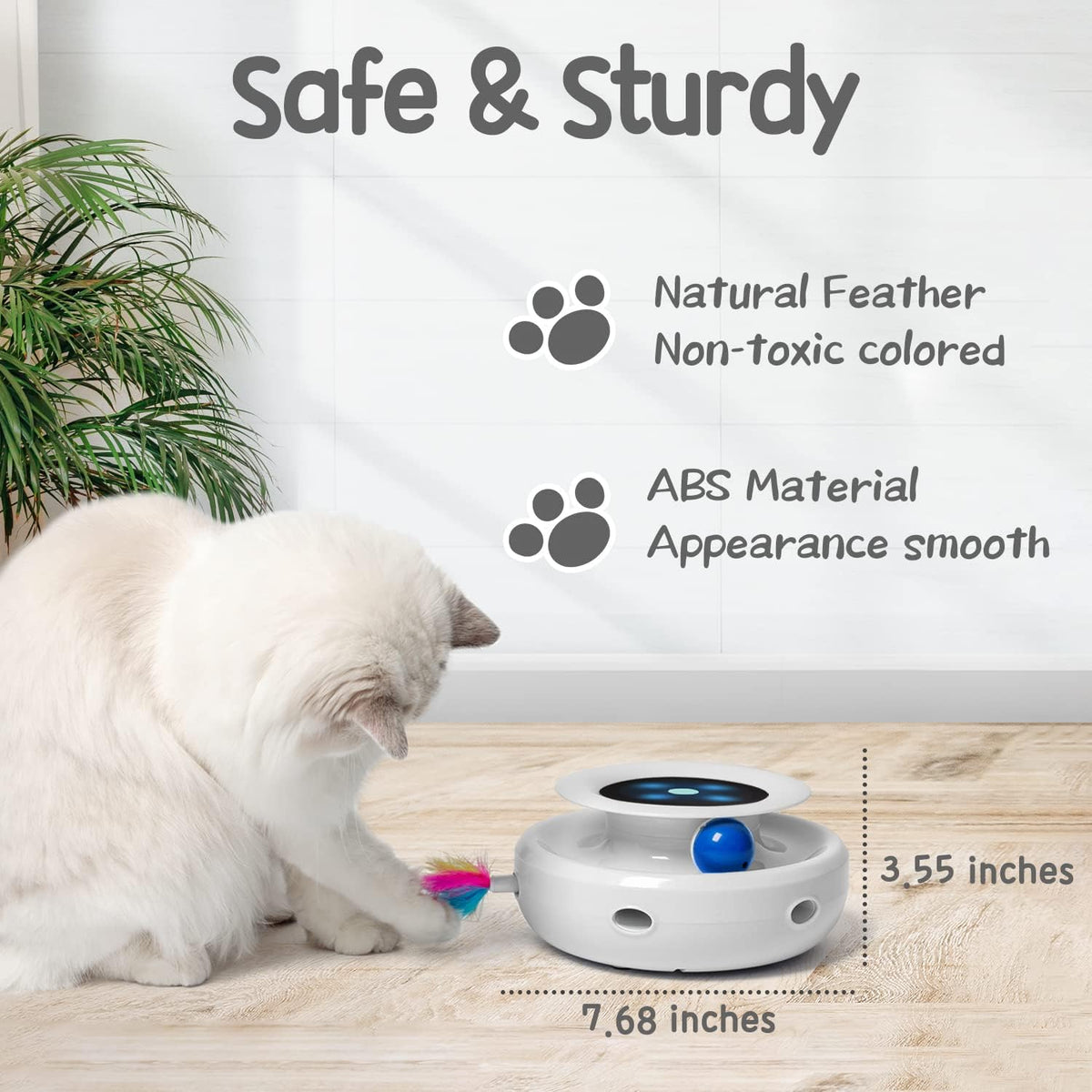 ORSDA 2in1 Interactive Toys for Indoor Cats, Timer Auto On/Off - Lvory White - image 3