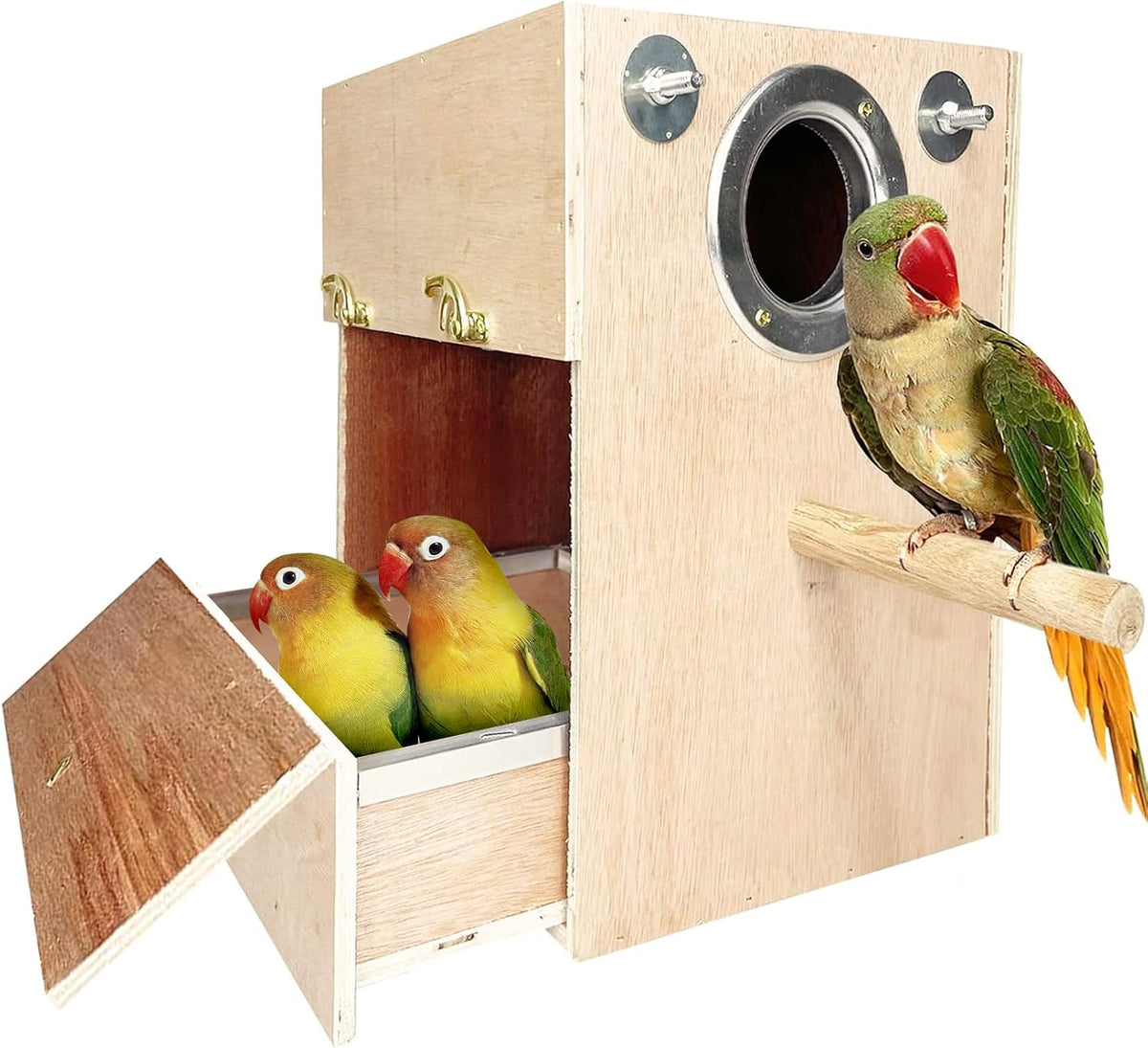 Parakeet Nesting Box Wooden Bird Breeding Nest Parrots Mating House - Drawer Design - Large