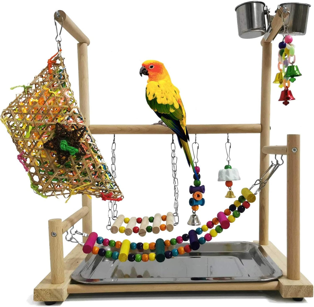 Parrot Playstand Bird Playground Conures Play Stand Wood Perch Gym - Style A