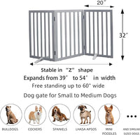 ZJSF Freestanding Indoor Dog Gate for House Foldable Wood Puppy Gate for Doorways Pet Gate for Stairs Extra Wide Pet Fence, Grey, 32" Height 3 Panels
