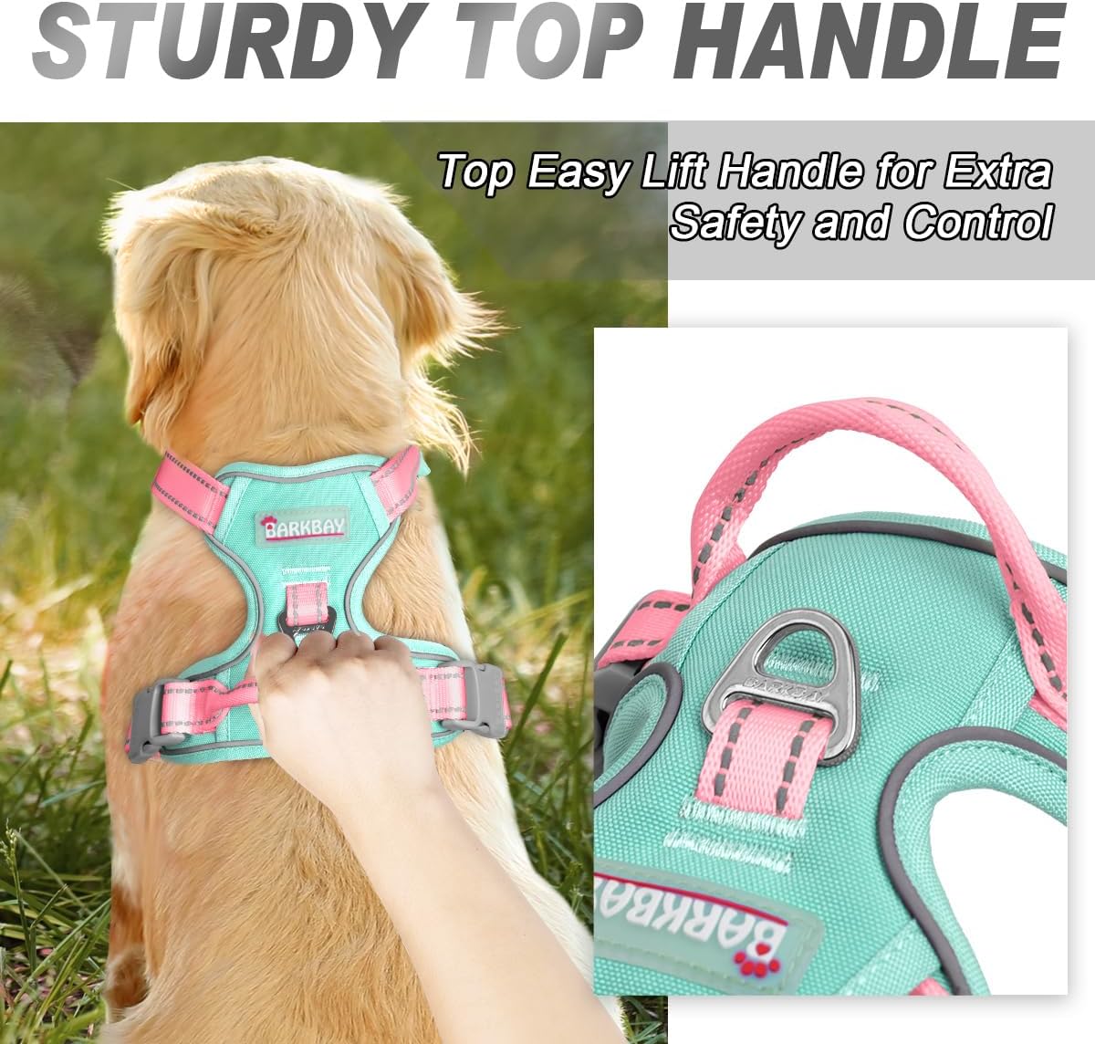 BARKBAY Dog Harness No Pull for Large Dogs Front Back Clips - Medium(Chest:22.5-28") / Cool Mint & Baby Pink - image 3