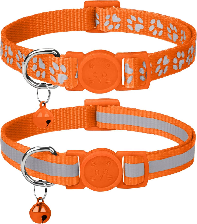 Taglory 2 Pack Reflective Breakaway Cat Collar with Bell - 7.5-12.5" / Orange