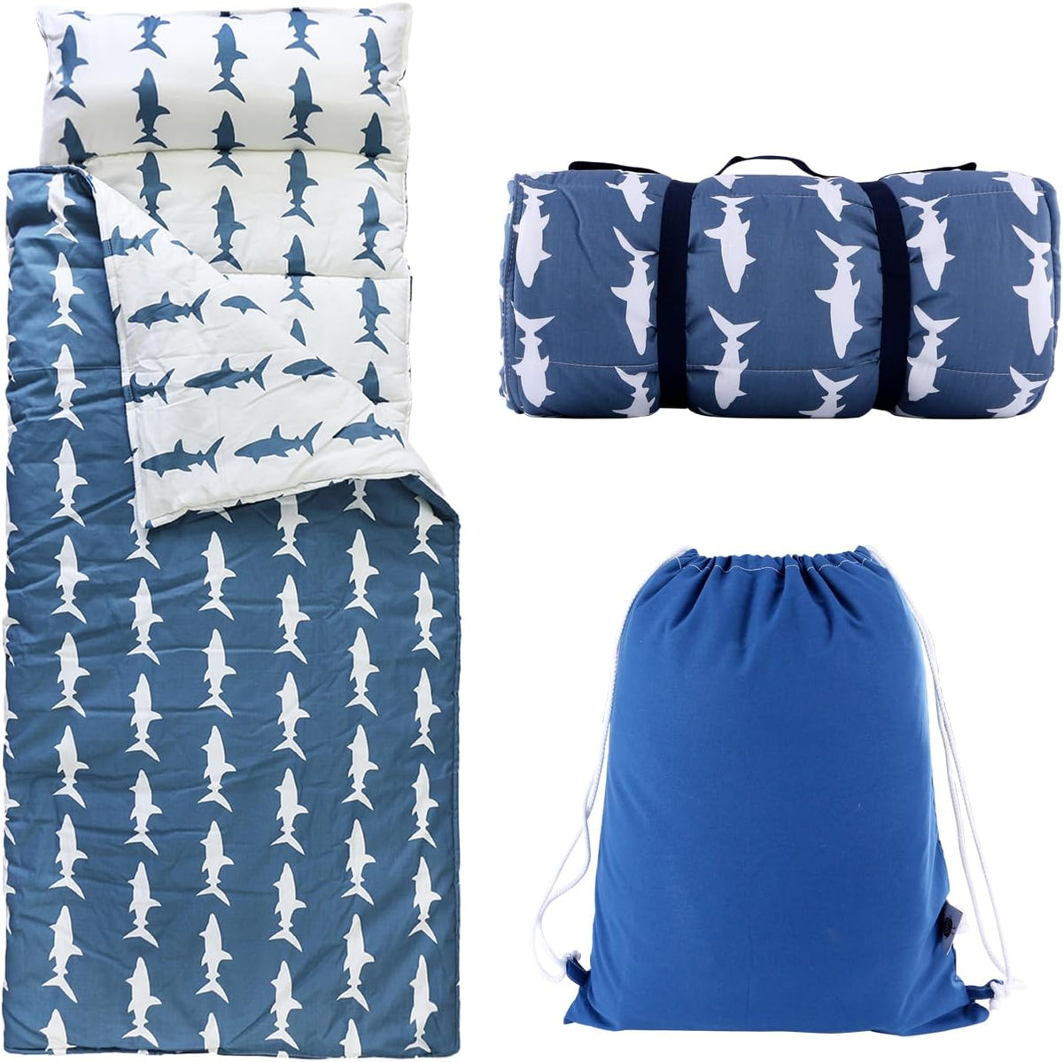Toddler Nap Mat with Removable Pillow & Soft Blanket - Shark