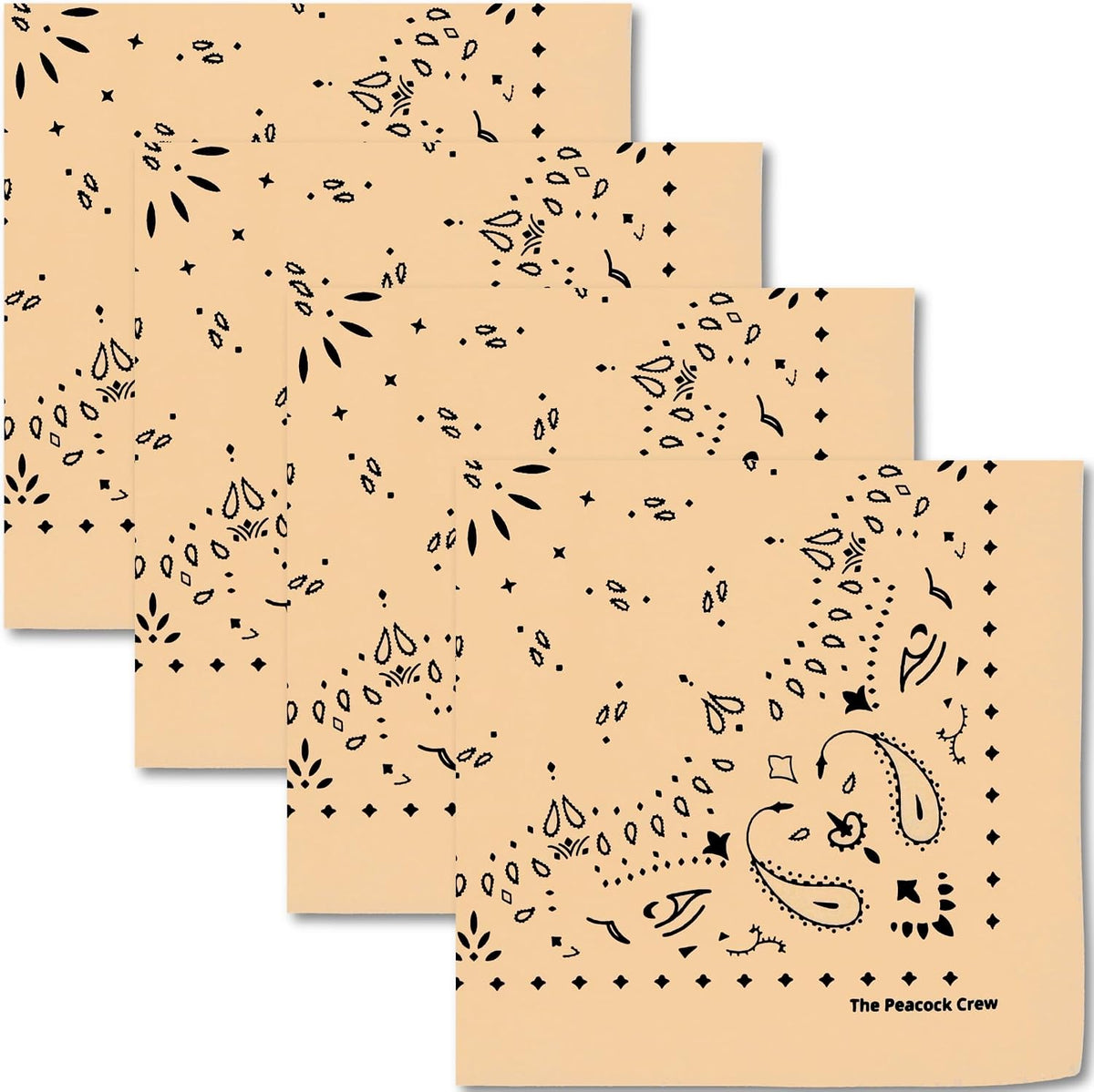 Premium Soft Cotton Bandanas Pack for Men and Women Paisley 22 x 22 - Pack of 4 Almond