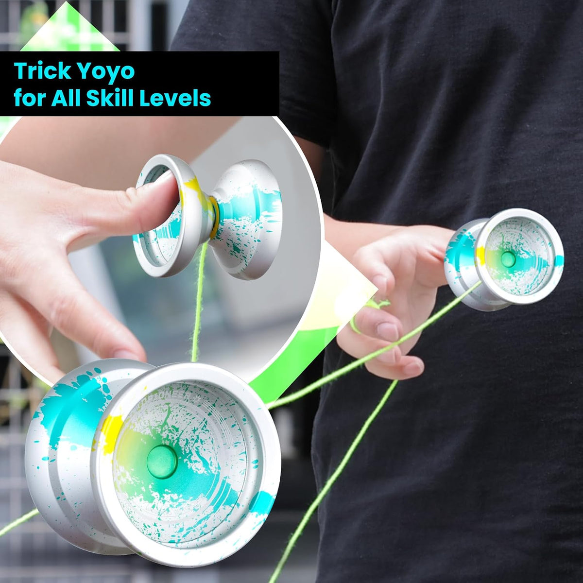 MAGICYOYO V12 Finger Spin Yoyo - Silver Green Yellow - image 4