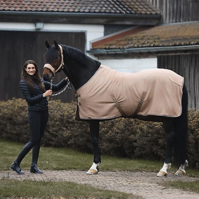 HORZE Kiel Adjustable Horse Halter with Fleece Padding - Tan - Horse