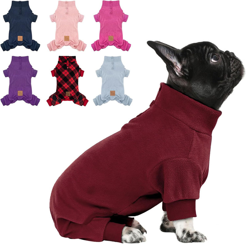 Fleece Dog Pajamas Warm Dog Coats for Small Dogs Onesie, Navy, M – Essentials for Dogs - Burgundy / Small (chest Girth: 13"-15")